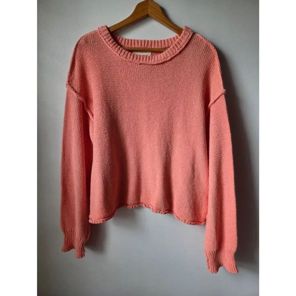 NWT BY TOGETHER CORAL CREW NECK PULLOVER COTTON SWEATER TOP SIZE LARGE